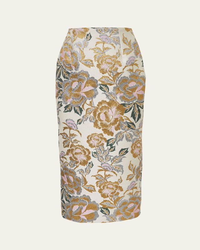 Floral Jacquard Midi Skirt
